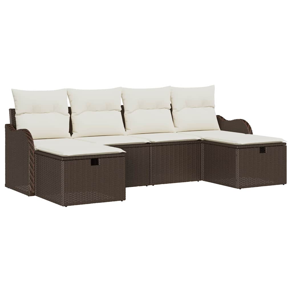 Garten-Sofa-Set mit Kissen mit Speicher 6 pcs Braun Poly Rattan
